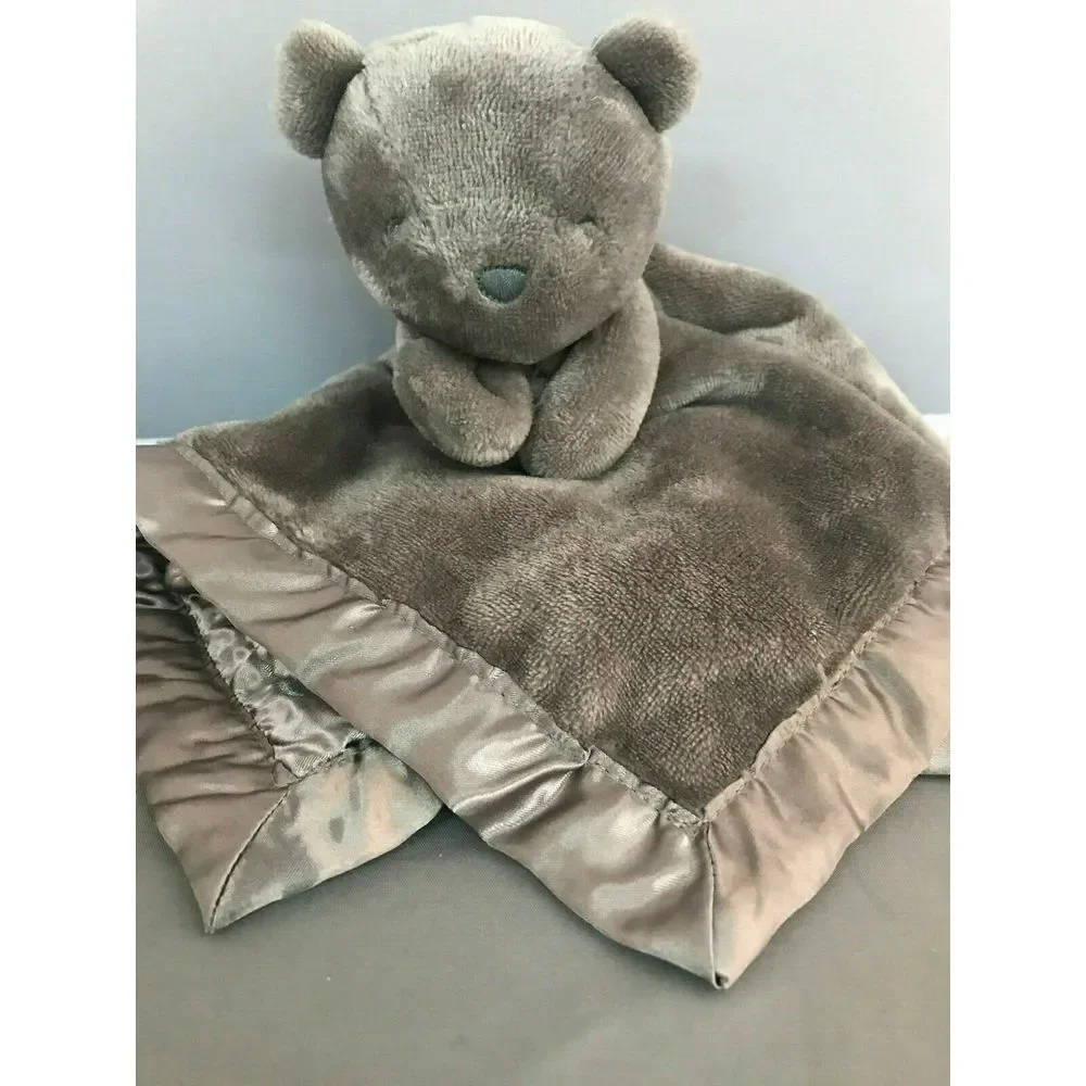 Carters‎ Bear Snuggle Baby Holding Blanket Plush Satin Grey Tan Brown L35717H